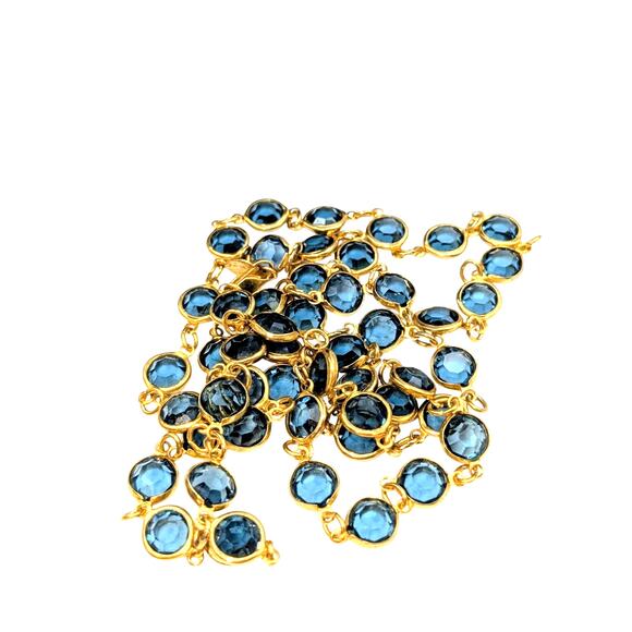 Vintage Austrian Crystal USA Gold Tone Bezel Set Blue Crystal Chain 36" Necklace - Picture 6 of 7